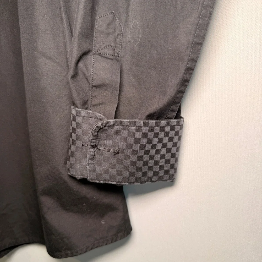 Master Cut Thomas Mason Shirt Mens XL Black Italian Fabric Checkered Trim Luxury